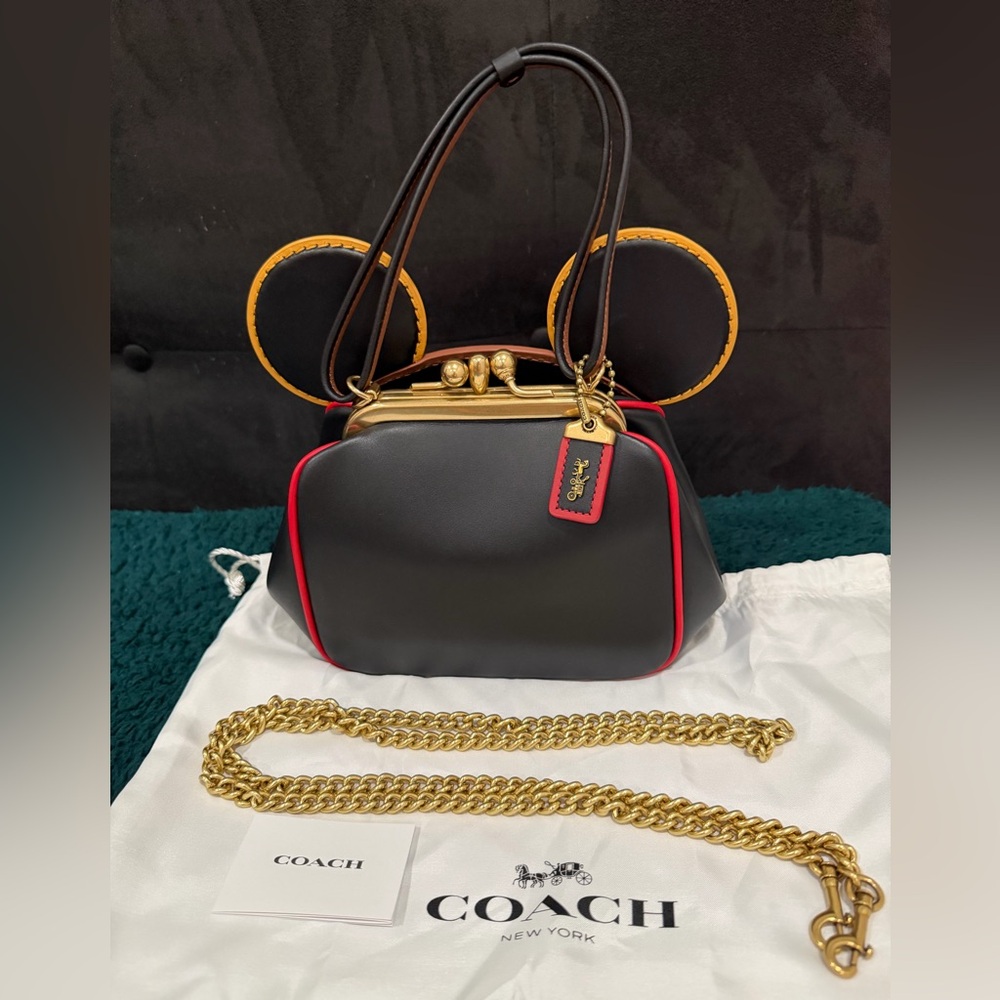 COACH Disney Mickey Mouse x Keith Haring Kisslock Satchel Black